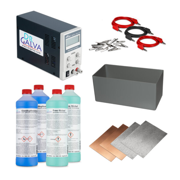 Bright Copper + Nickel Set - Complete set for copper and nickel plating for bath electroplating