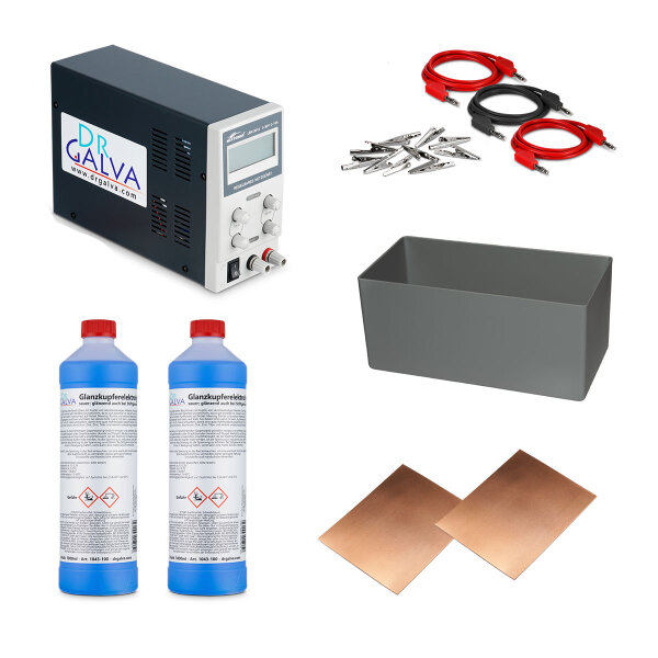 Copper set - complete set for copper plating for bath electroplating with 10A power supply + 2l electrolyte